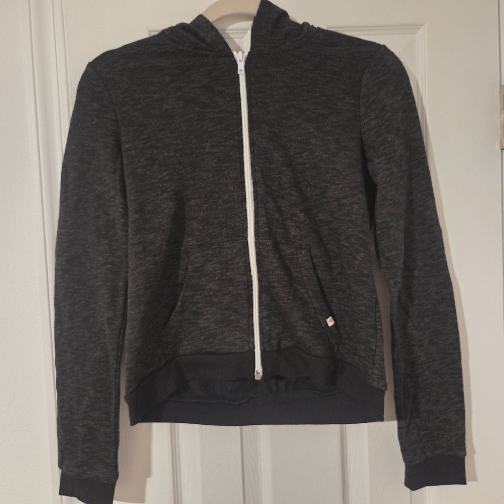 H&M Divided Full Zip Hoodie Black Heathered Charcoal Gray Cropped Jacket 12-14Y